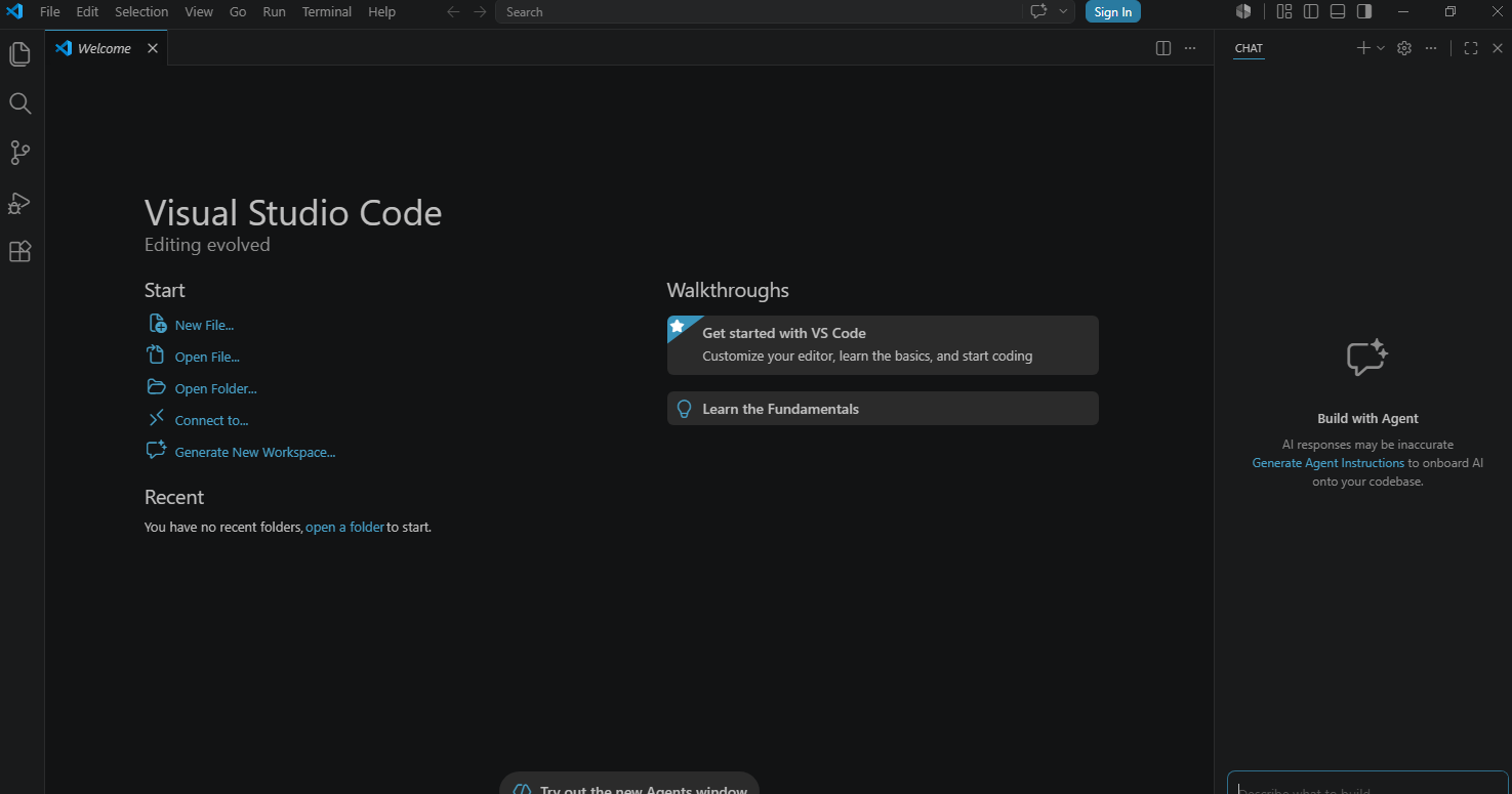 Стартовый экран VS Code